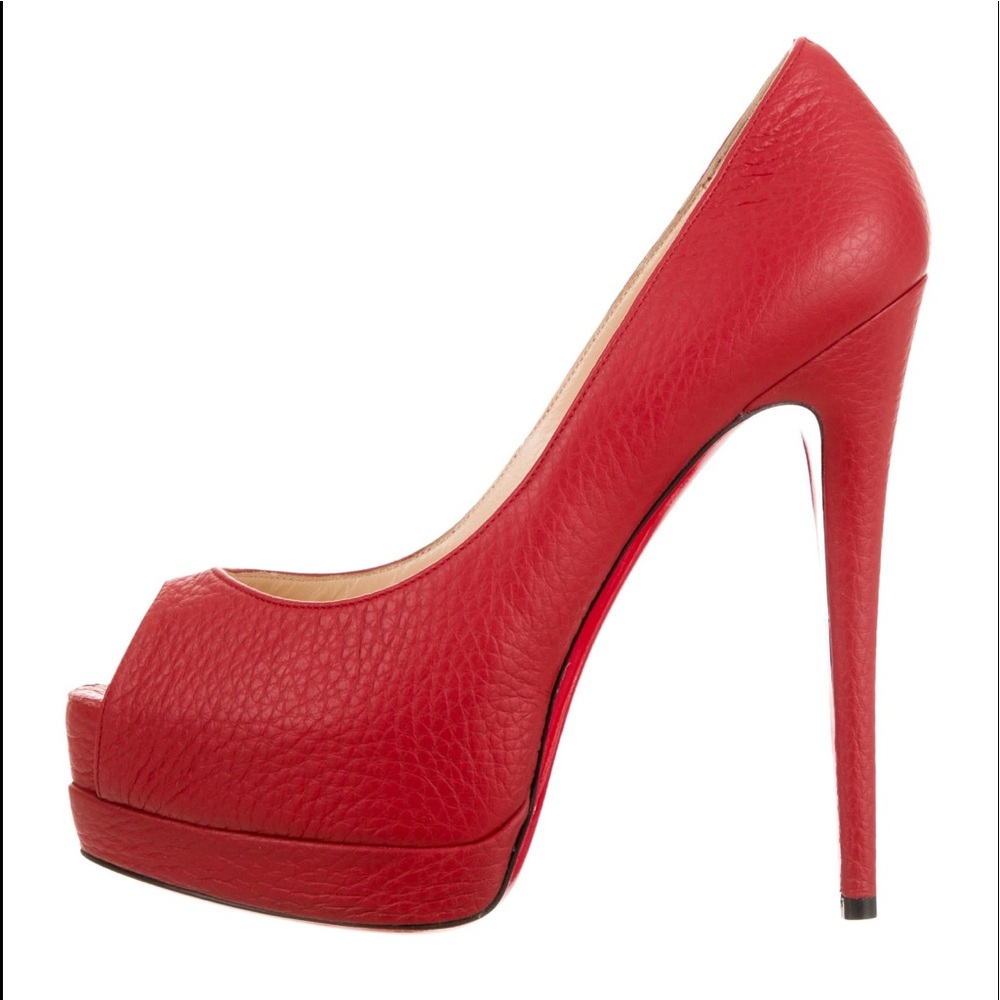 CHRISTIAN LOUBOUTIN Red Pebbled Peep Toe 6.5/36.5
